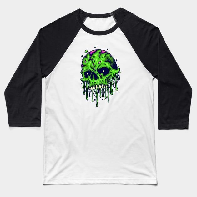 Gnarly Zombie Skull Illustration Baseball T-Shirt by SLAG_Creative